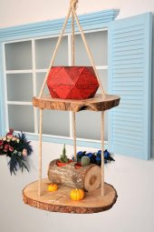 Dekoratif Şık Tasarım 2 li Ahşap Saksılık Doğal Çiçek ve Dekoratif Stand - 1