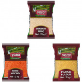 Yazar 2 Kg'lık 3'lü Kumanya Gıda Ziyafet Paketi 2 Kg. Osmancık Pirinç + 2 Kg. Kırmızı Mercimek + 2 Kg. Pilavlık Bulgur - 1