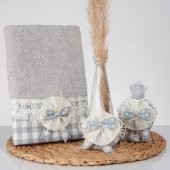 Lucca Pamuk Havlu + Süslü Sabun + Süslü Kolonya Şişesi Kutulu Set thumbnail 2