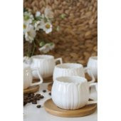 Papatya Bambu Tabaklı Porselen 6 Lı Kahve Fincan Takmı ,Bambu Fincan Takımı - 2