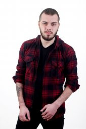 kırmızı siyah slim fit ekoseli oduncu gömleği - 1