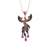 925 Ayar Gümüş Yakut Taşlı Tasarım Anka Kuşu Kolye - 2