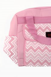 Pembe Zikzak Detaylı Bebek Taşıma ve Bakım Çantası Takım - 3