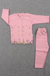 Çiçek İşlemeli Pijama Kız Bebek Takımı (Pembe) - 1