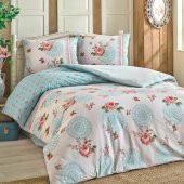 Brielle Nilüfer Ranforce Çift Kişilik Nevresim Takımı Mavi - 1