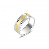 Sade Gold Şerit Detaylı Gümüş Alyans - 1