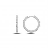 Halka Model Tek Sıra Taşlı Rodyum Kaplama Gümüş Küpe 18 Milim - 1