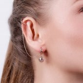 İstiridye Model Zincirli Gümüş Kıkırdak Küpe - 2