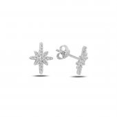 Kutup Yıldızı Motifi Taşlı Gümüş Küpe - 1