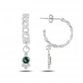 Zincir Model Yeşil Zirkon Taşlı Gümüş Küpe - 1