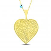 Kalp Model Hayat Ağacı Altın Rengi Gümüş Kolye - 1
