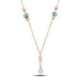 Üç Sıra Zirkon Taşlı Gümüş Kolye - 1