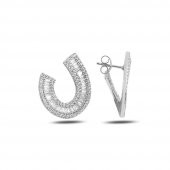 Sıra Baget Taşlı Özel Tasarım Gümüş Küpe - 1