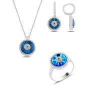 Yuvarlak Lapis Taşlı Gümüş Bayan Set - 1