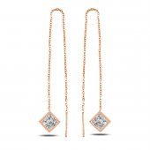 Kare Zirkon Taşlı Zincir Gümüş Küpe - 1