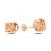 Örgü Model Rose Rengi Gümüş Küpe - 1