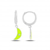 Neon Mineli Hilal Model Gümüş Küpe - 1