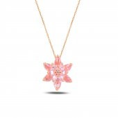 Pembe Renk Lotus Model Gümüş Kolye - 1