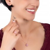 Pembe Renk Lotus Model Gümüş Kolye - 3