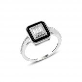 Siyah Mineli Baget Taşlı Gümüş Yüzük - 1