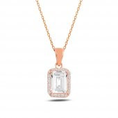 Baget Taşlı Kadın Gümüş Kolye - 1