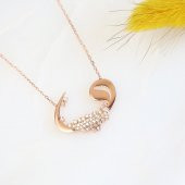 Vav Motifli Taşlı Kadın Gümüş Kolye - 1