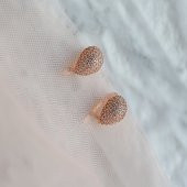 Bombeli Damla Beyaz Taşlı Kadın Gümüş Küpe - 1