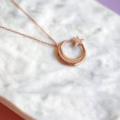 Taşlı Ay Yıldız Gümüş Kadın Kolye - 1