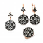 Montürlü Elmas İşlemeli Kadın Gümüş Set - 1