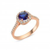 Mavi Oval Taşlı Tektaş Efektli Kadın Gümüş Yüzük - 1