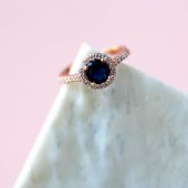 Mavi Oval Taşlı Tektaş Efektli Kadın Gümüş Yüzük - 2