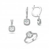 Beyaz Taşlı Gümüş Bayan Set - 1