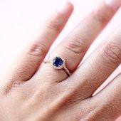 Mavi Oval Taşlı Tektaş Efektli Kadın Gümüş Yüzük - 3