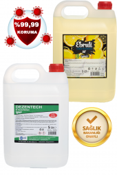 Ebruli Limon Kolonyası Bidon 5 Lt 80 Derece & Dezentech Alkol Bazlı El Temizleme Sıvısı(Dezenfektan) 5 Lt - 1