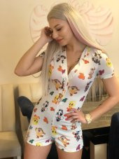 Kadın Dijital Baskılı Full Lycralı Micro Kumaş Mini Tulum 10659 - 1