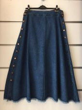 Kadın Düğme Detaylı Kot Etek 11023 - 1