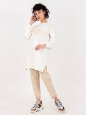 Kadın Ekru Tül Detaylı Sweatshirt 10586 - 1