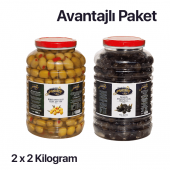 Yiyipduru Biber Dolgulu Yeşil Zeytin 2KG 231-260 Kalibre ve Gemlik Taş Baskı Yağlı Sele Siyah Zeytin 2KG 241-260 Kalibre - 1