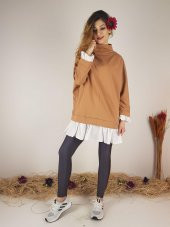 Kadın Camel Pamuklu Balıkçı Yaka Tunik 10599 - 1