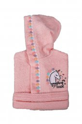 Green Black (by Ecocotton) Pamuk Çocuk Bornoz - Unicorn Pudra 11/12 Yaş - 2