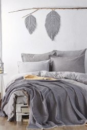 Ecocotton Organik Pamuk Tv Battanıyesı - Muna Antrasıt/Sarı 130X150 - 1