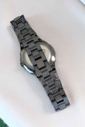 Taşlı Tasarım Füme Renk Meta Kordonlu Kadın Saat - 2