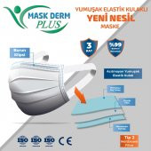 Maskderm TIP2R Meltblown Yumuşak Elastik Kulaklı 3 Katlı Telli Cerrahi Maske 50 Adet Beyaz - 2