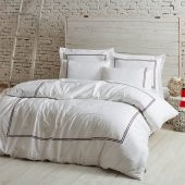 Ecocotton Organik Pamuk King Size 220x240 Nevresim Takımı - Line Beyaz - 1