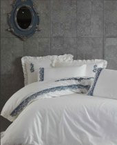 Ecocotton Organik Pamuk King Size 220x240 Nevresim Takımı - Asel Krem-Mavi - 1