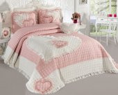 Aşkım 7 Parça Pembe Krem Çift Kişilik Yatak Örtüsü - 1