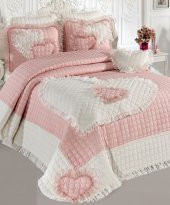 Aşkım 7 Parça Pembe Krem Çift Kişilik Yatak Örtüsü - 2