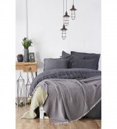 Ecocotton Organik Pamuk Inject Yatak Örtüsü - Muna Antrasit/yeşil 230X250 - 1