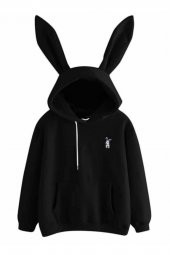 Tavşan Kulaklı Siyah Sweatshirt - 1