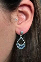 Nazar Göz Motifli Oksitli Telkari Gümüş Bayan Küpe - 1